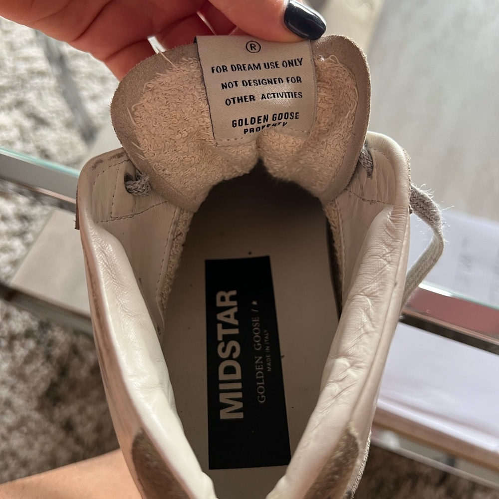 Golden Goose Mid-Star White, Beige & Pink Glitter High-Top Sneakers - Picture 8 of 10
